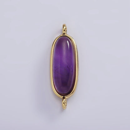 14K Gold Filled 24mm Natural Gemstone Oblong Bezel Connector | G229 - G237