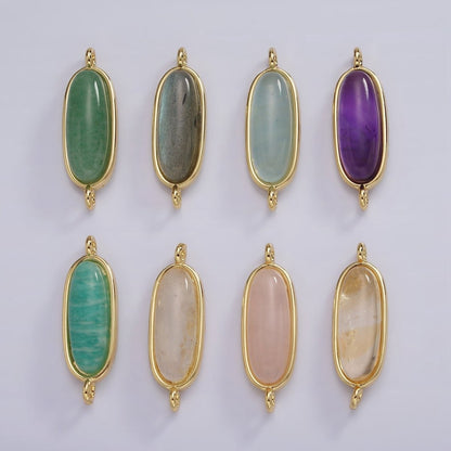 14K Gold Filled 24mm Natural Gemstone Oblong Bezel Connector | G229 - G237