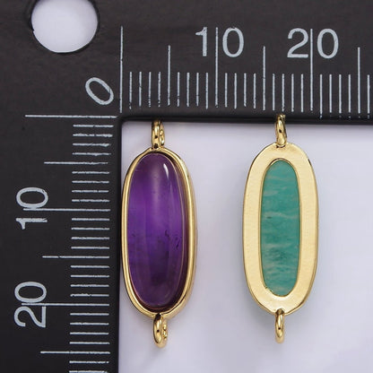 14K Gold Filled 24mm Natural Gemstone Oblong Bezel Connector | G229 - G237