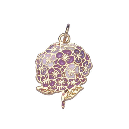 14K Gold Filled 24mm Pink, Purple Enamel Hydrangeas Charm | E290 E291
