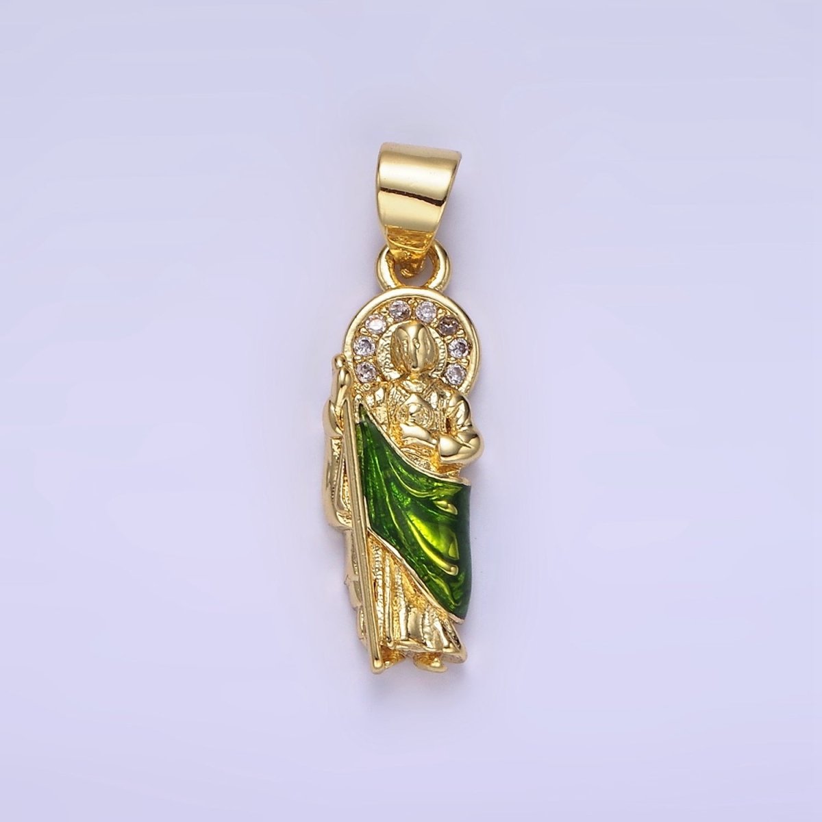 14K Gold Filled 24mm Saint Jude Micro Paved CZ Religious Pendant | AA1143