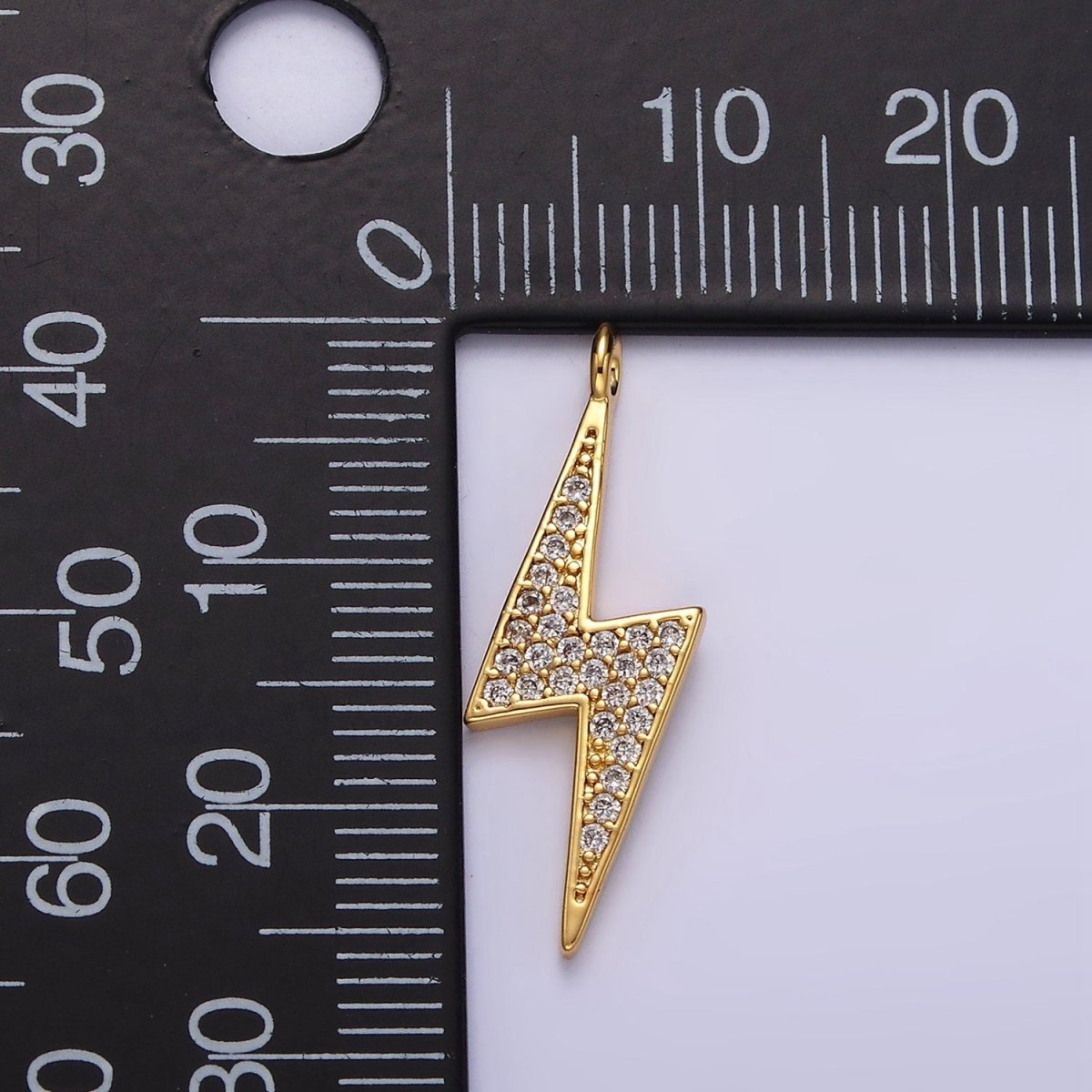14K Gold Filled 25.5mm Clear Micro Paved CZ Thunder Lightning Bolt Charm in Gold &amp; Silver | AG402 AG403