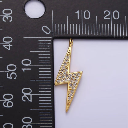 14K Gold Filled 25.5mm Clear Micro Paved CZ Thunder Lightning Bolt Charm in Gold &amp; Silver | AG402 AG403