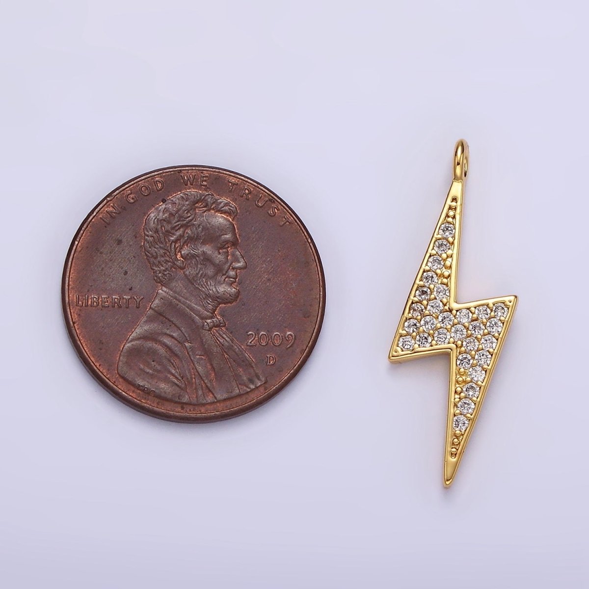 14K Gold Filled 25.5mm Clear Micro Paved CZ Thunder Lightning Bolt Charm in Gold &amp; Silver | AG402 AG403