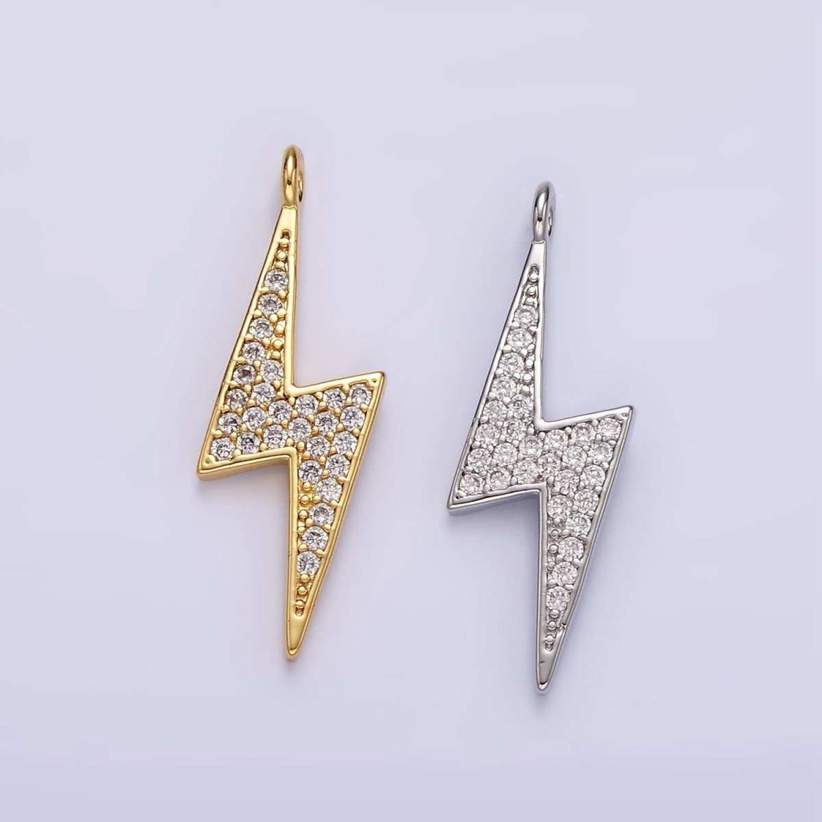 14K Gold Filled 25.5mm Clear Micro Paved CZ Thunder Lightning Bolt Charm in Gold &amp; Silver | AG402 AG403