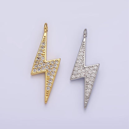 14K Gold Filled 25.5mm Clear Micro Paved CZ Thunder Lightning Bolt Charm in Gold &amp; Silver | AG402 AG403