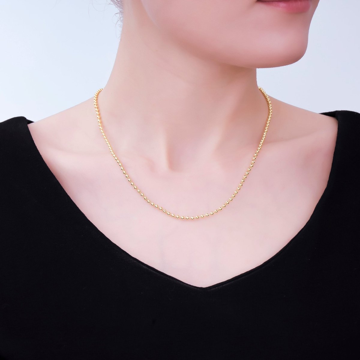 14K Gold Filled 2.5mm Ball Bead Bar 17.5 Inch Necklace | WA-2742