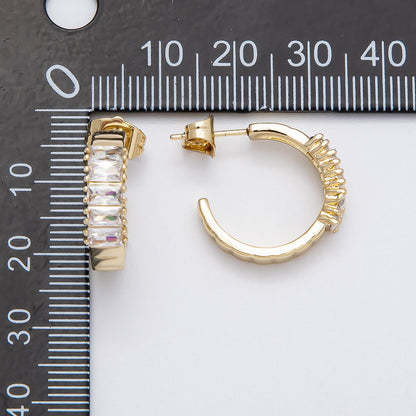14K Gold Filled 25mm Clear CZ Baguette C-Shaped Hoop Earrings | Earrings-00272