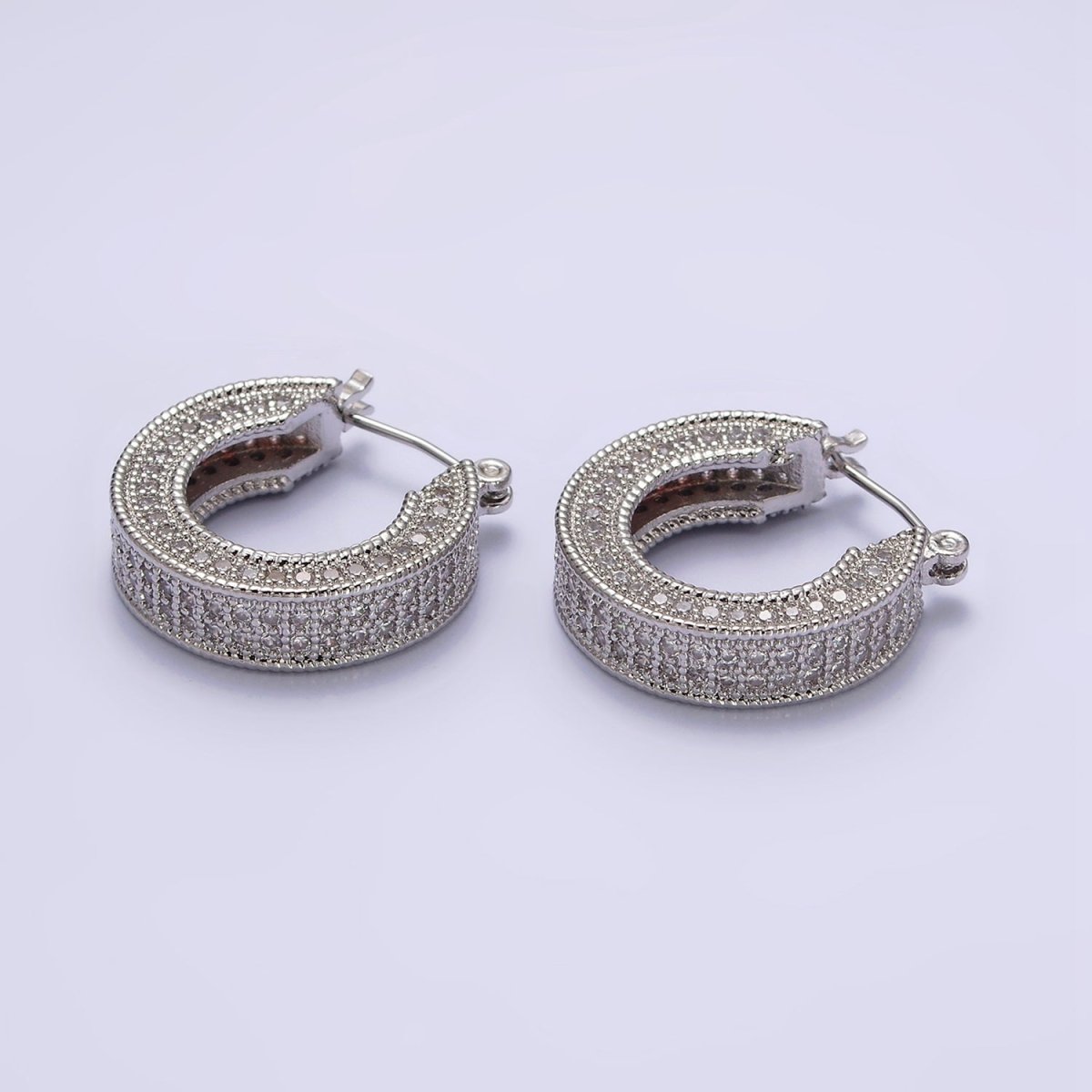 14K Gold Filled 25mm Clear CZ Lined Wide Hoop Latch Earrings in Gold &amp; Silver | AE552 AE553