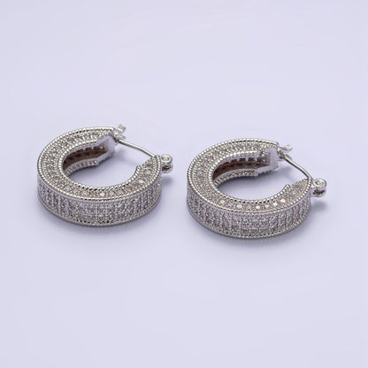 14K Gold Filled 25mm Clear CZ Lined Wide Hoop Latch Earrings in Gold &amp; Silver | AE552 AE553