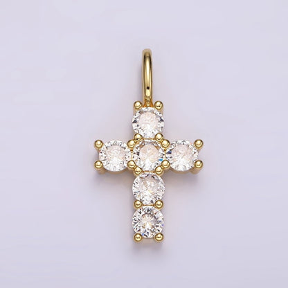 14K Gold Filled 25mm Clear CZ Round Lined Cross Pendant | AH091