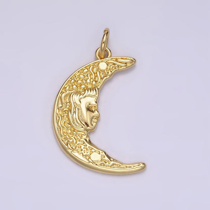 14K Gold Filled 25mm Hammered Celestial Crescent Moon Face Charm | N1535
