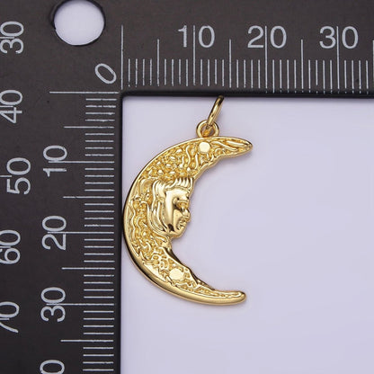 14K Gold Filled 25mm Hammered Celestial Crescent Moon Face Charm | N1535