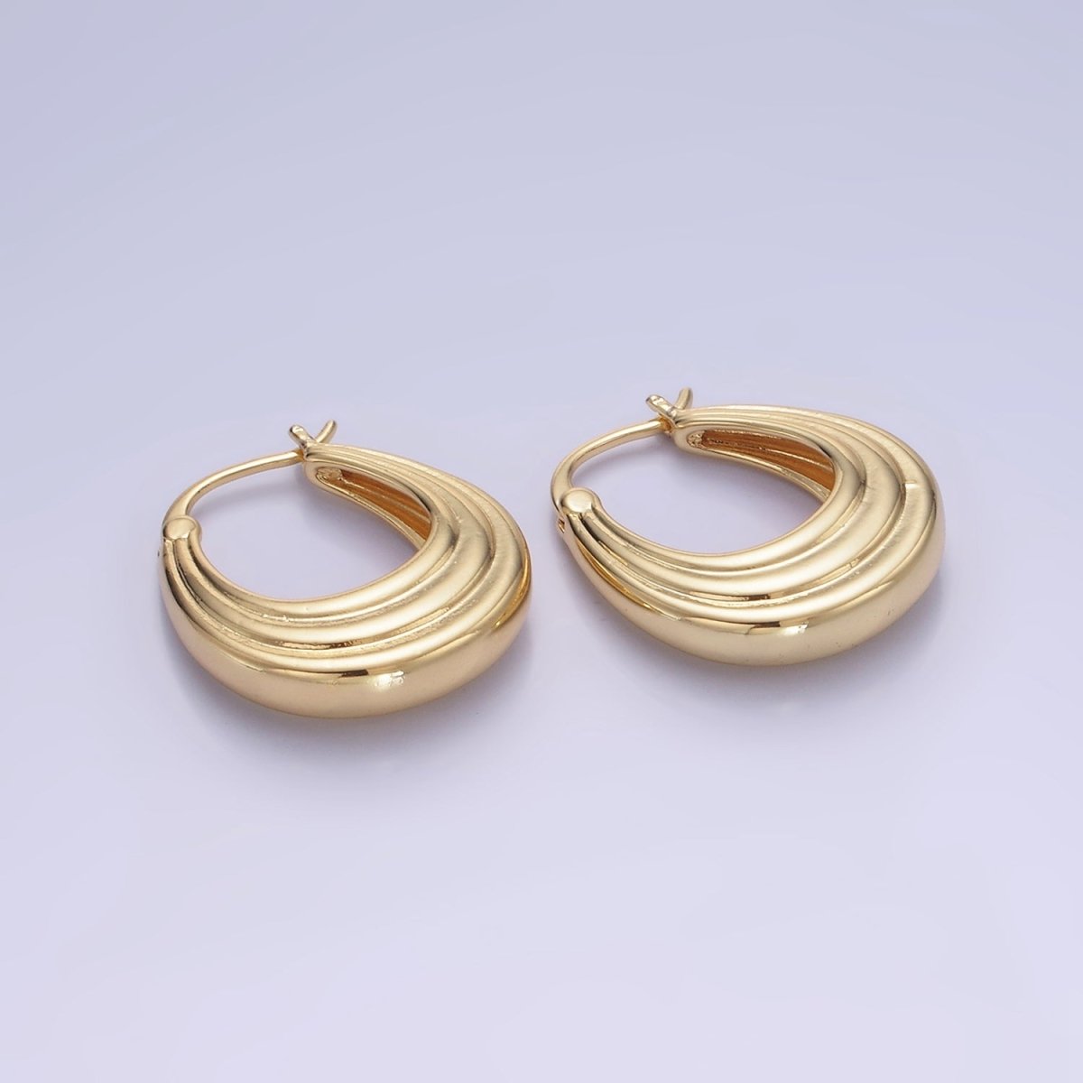 14K Gold Filled 25mm Line-Edged Dome Latch Hoop Earrings in Gold &amp; Silver | AB1343 AB1344