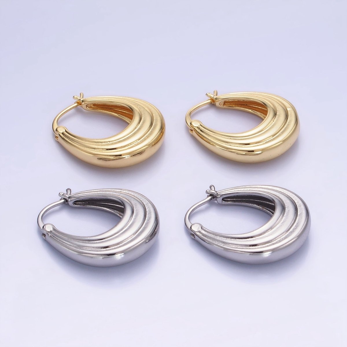 14K Gold Filled 25mm Line-Edged Dome Latch Hoop Earrings in Gold &amp; Silver | AB1343 AB1344