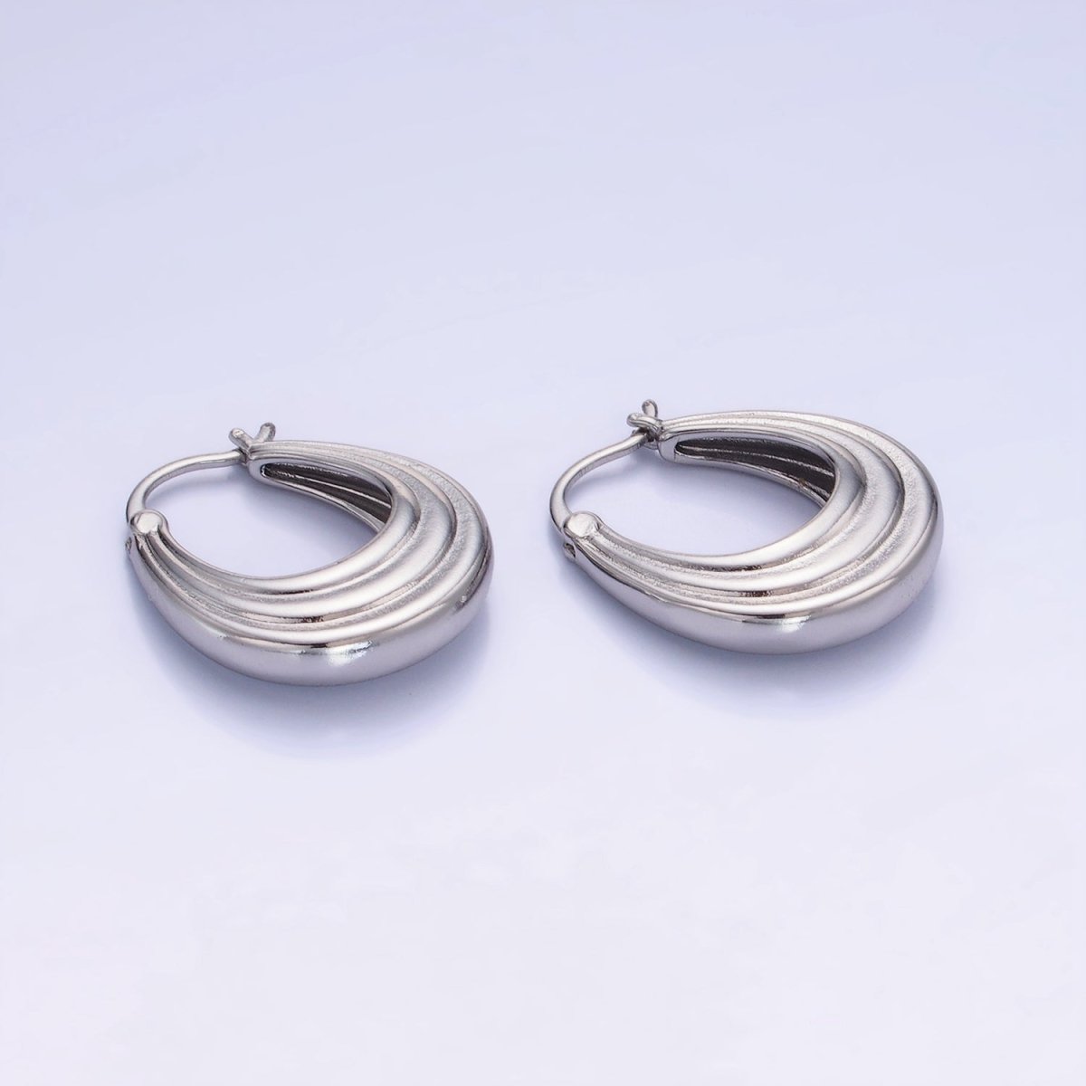 14K Gold Filled 25mm Line-Edged Dome Latch Hoop Earrings in Gold &amp; Silver | AB1343 AB1344