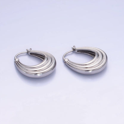 14K Gold Filled 25mm Line-Edged Dome Latch Hoop Earrings in Gold &amp; Silver | AB1343 AB1344