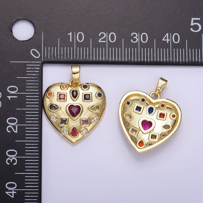 14K Gold Filled 25mm Multicolor Multi Cut Bezel CZ Heart Dome Pendant | AH145