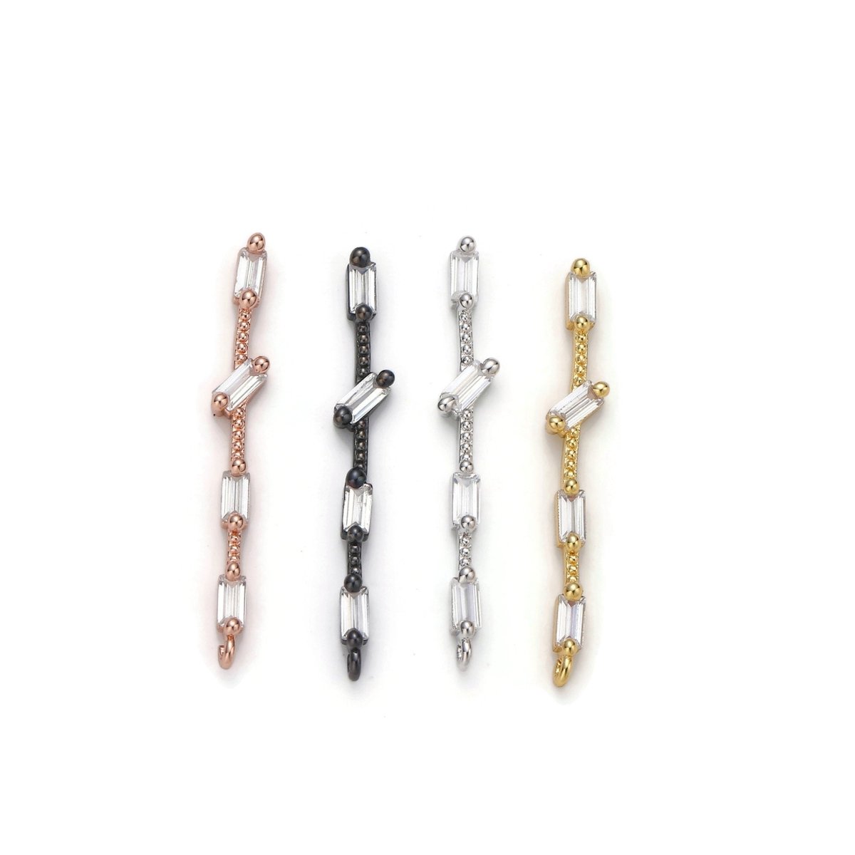 14K Gold Filled 25mm Multiple Clear Baguette Dotted Linear Charm in Gold &amp; Silver | K460 K461