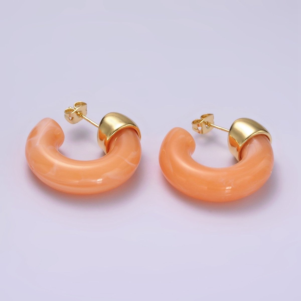 14K Gold Filled 30mm Orange, White Resin C-Shaped Hoop Earrings | AE186 AE187