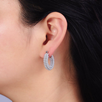 14K Gold Filled 25mm Pearl Lined Latch Hoop Earrings in Gold &amp; Silver | AD-375