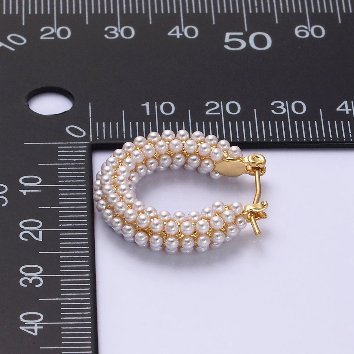 14K Gold Filled 25mm Pearl Lined Latch Hoop Earrings in Gold &amp; Silver | AD-375