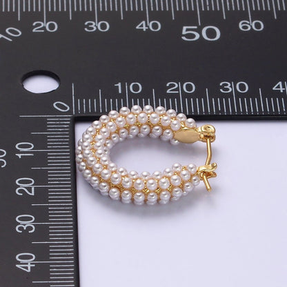 14K Gold Filled 25mm Pearl Lined Latch Hoop Earrings in Gold &amp; Silver | AD-375