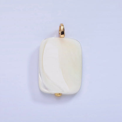 14K Gold Filled 25mm Rectangular Flat Shell Pearl Pendant | P1678