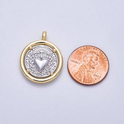 14K Gold Filled 25mm Textured Religious Sacred Heart Round Charm | Charms-00574