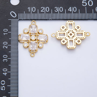 14K Gold Filled 28mm Clear CZ Baguette Micro Paved Geometric Connector | Connectors-00007
