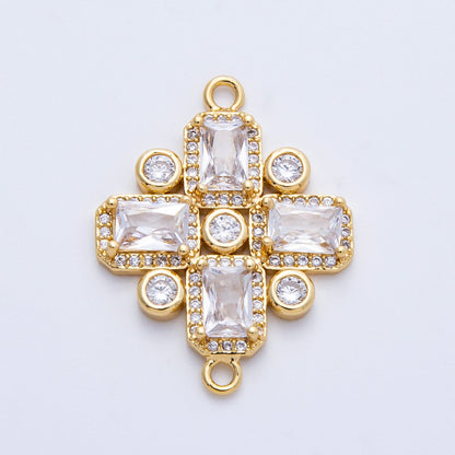 14K Gold Filled 28mm Clear CZ Baguette Micro Paved Geometric Connector | Connectors-00007