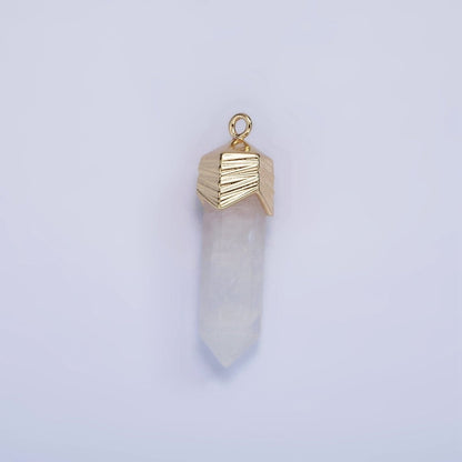 14K Gold Filled 28mm Natural Gemstone Pointed Wand Line-Textured Charm | AG333 - AG341