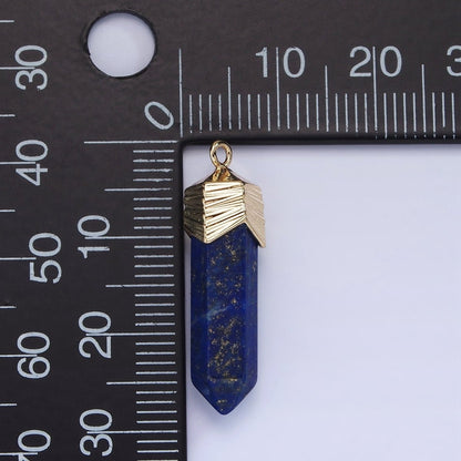 14K Gold Filled 28mm Natural Gemstone Pointed Wand Line-Textured Charm | AG333 - AG341