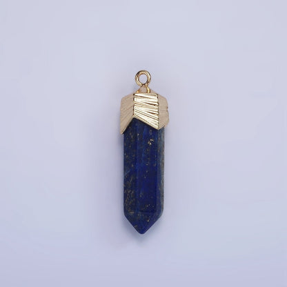 14K Gold Filled 28mm Natural Gemstone Pointed Wand Line-Textured Charm | AG333 - AG341
