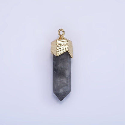 14K Gold Filled 28mm Natural Gemstone Pointed Wand Line-Textured Charm | AG333 - AG341