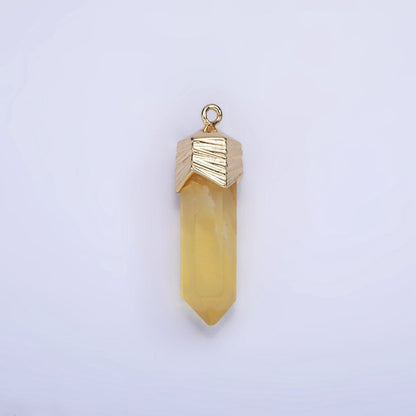 14K Gold Filled 28mm Natural Gemstone Pointed Wand Line-Textured Charm | AG333 - AG341