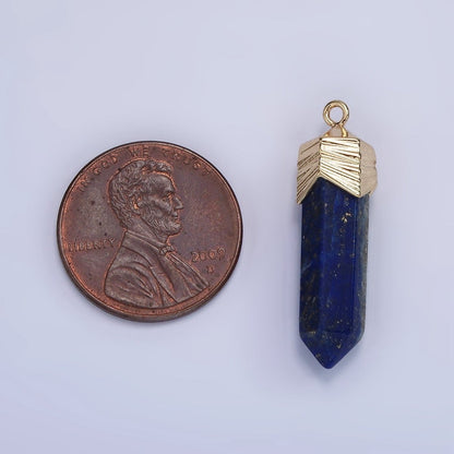 14K Gold Filled 28mm Natural Gemstone Pointed Wand Line-Textured Charm | AG333 - AG341