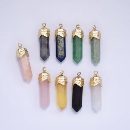 14K Gold Filled 28mm Natural Gemstone Pointed Wand Line-Textured Charm | AG333 - AG341