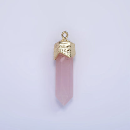 14K Gold Filled 28mm Natural Gemstone Pointed Wand Line-Textured Charm | AG333 - AG341