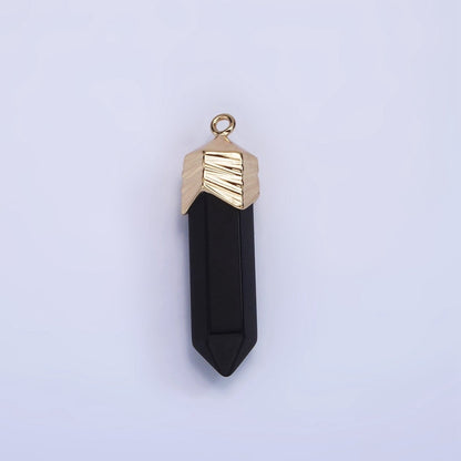 14K Gold Filled 28mm Natural Gemstone Pointed Wand Line-Textured Charm | AG333 - AG341