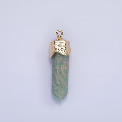 14K Gold Filled 28mm Natural Gemstone Pointed Wand Line-Textured Charm | AG333 - AG341