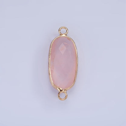 14K Gold Filled 29.2mm Natural Gemstone Oval Multifaceted Charm Connector | G014 - G022