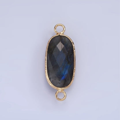 14K Gold Filled 29.2mm Natural Gemstone Oval Multifaceted Charm Connector | G014 - G022