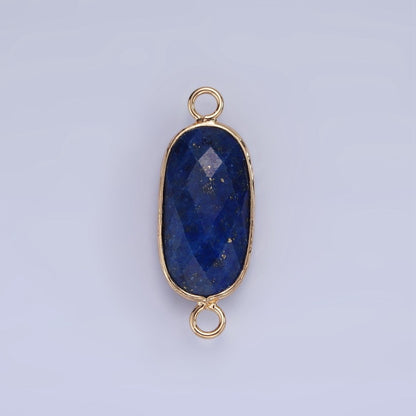 14K Gold Filled 29.2mm Natural Gemstone Oval Multifaceted Charm Connector | G014 - G022
