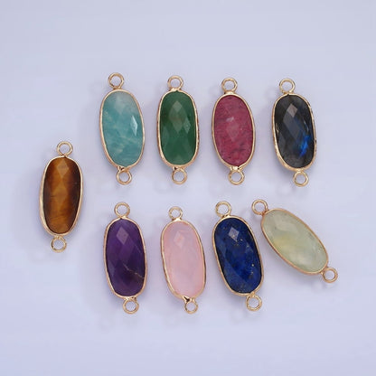 14K Gold Filled 29.2mm Natural Gemstone Oval Multifaceted Charm Connector | G014 - G022
