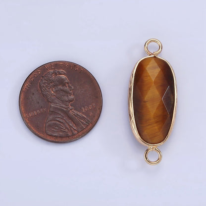 14K Gold Filled 29.2mm Natural Gemstone Oval Multifaceted Charm Connector | G014 - G022