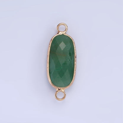 14K Gold Filled 29.2mm Natural Gemstone Oval Multifaceted Charm Connector | G014 - G022