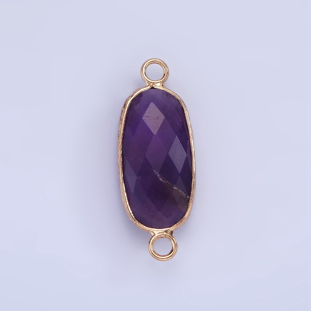 14K Gold Filled 29.2mm Natural Gemstone Oval Multifaceted Charm Connector | G014 - G022