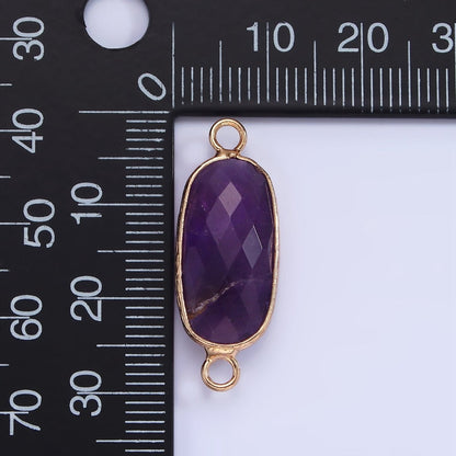 14K Gold Filled 29.2mm Natural Gemstone Oval Multifaceted Charm Connector | G014 - G022