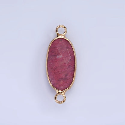 14K Gold Filled 29.2mm Natural Gemstone Oval Multifaceted Charm Connector | G014 - G022